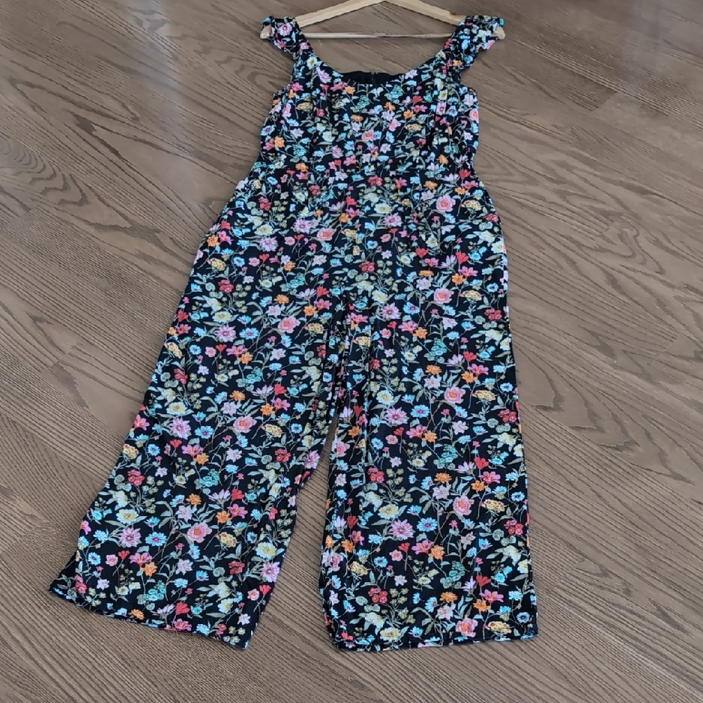 LOFT Pink & Black Floral Jumpsuit